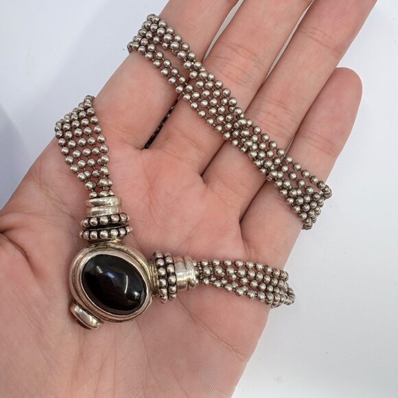 Joseph Esposito Sterling Silver 925 Black Onyx Amber Beaded Necklace 18.5" - Picture 6 of 15